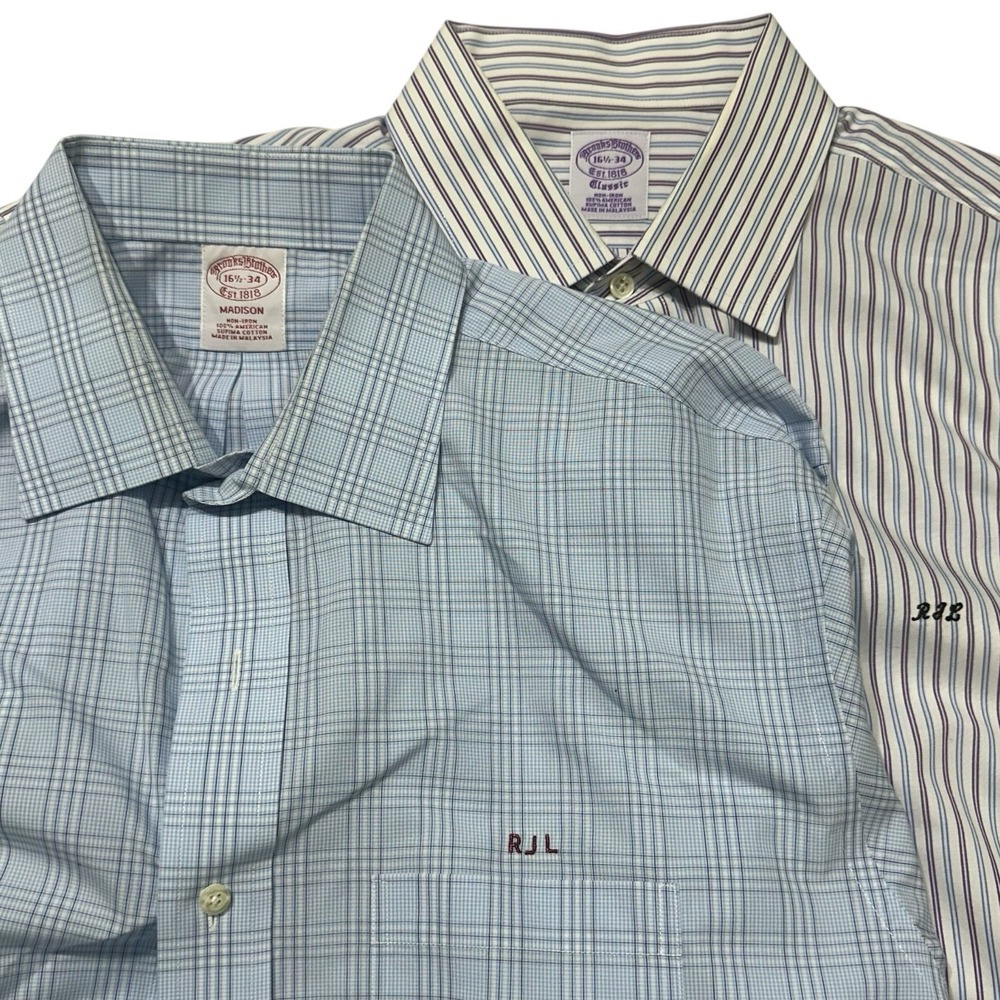 Lot of‎ 2 Brooks Brothers Dress Shirt 16.5x34 Non Iron Supima Cotton